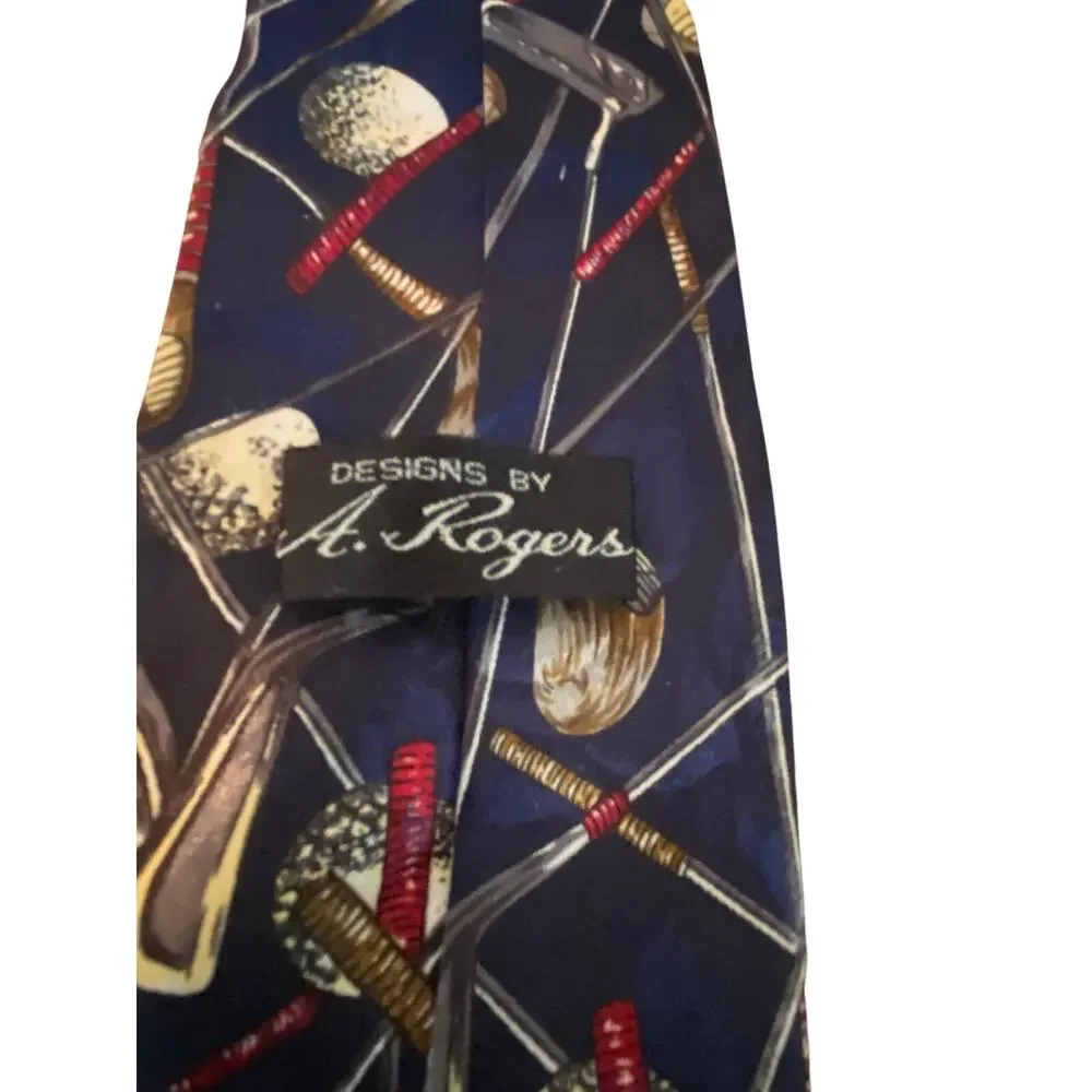 Vintage Golf Clubs &‎ Balls Novelty Neck Tie A Rogers Korea Polyester
